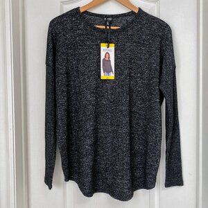 Buffalo David Bitton Womens Ribbed Sleeve Top - Black/Grey